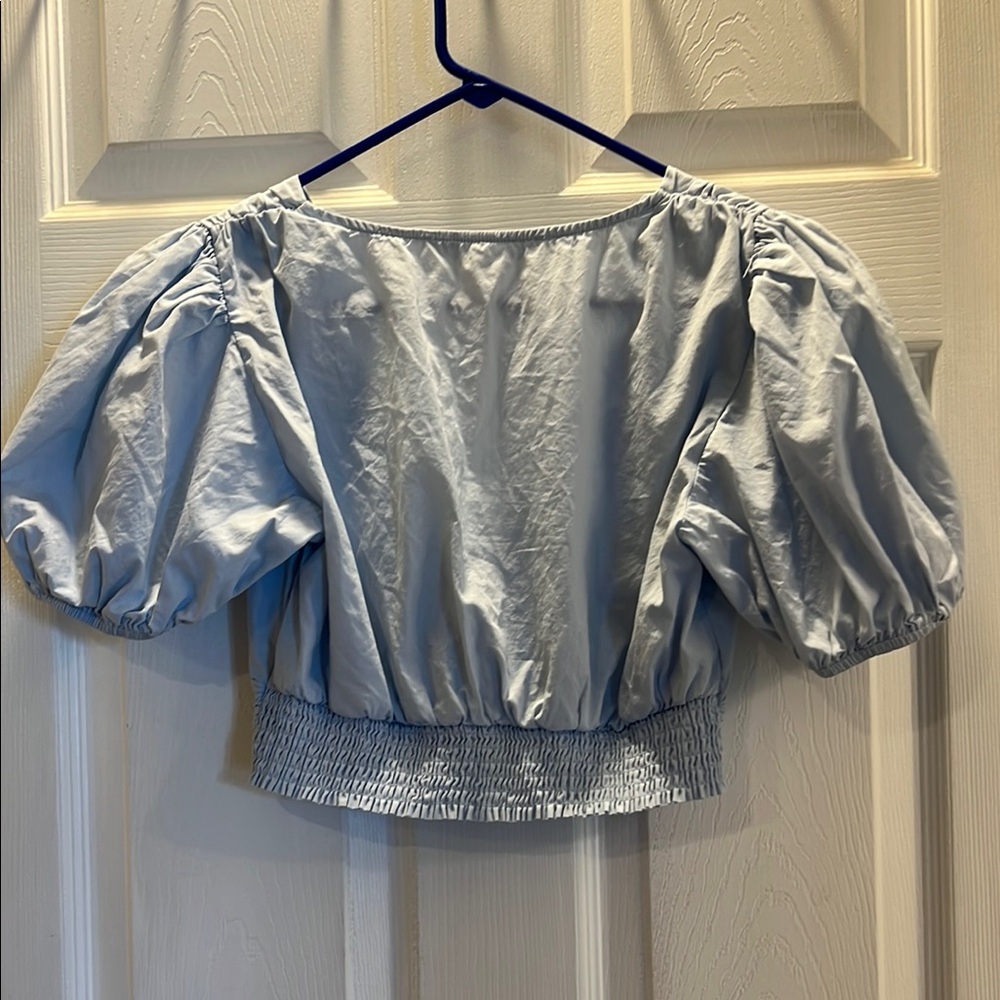 Altar’d State Women's Light Blue Puff Sleeve Crop Top - Picture 4 of 6